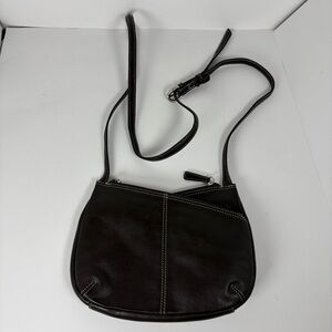 Genuine Leather Brown Crossbody Bag Leopard Lining Adjustable Strap